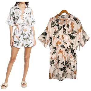New Blank NYC Romper Womens L Linen Garden Party Tropical Hawaii Resort White